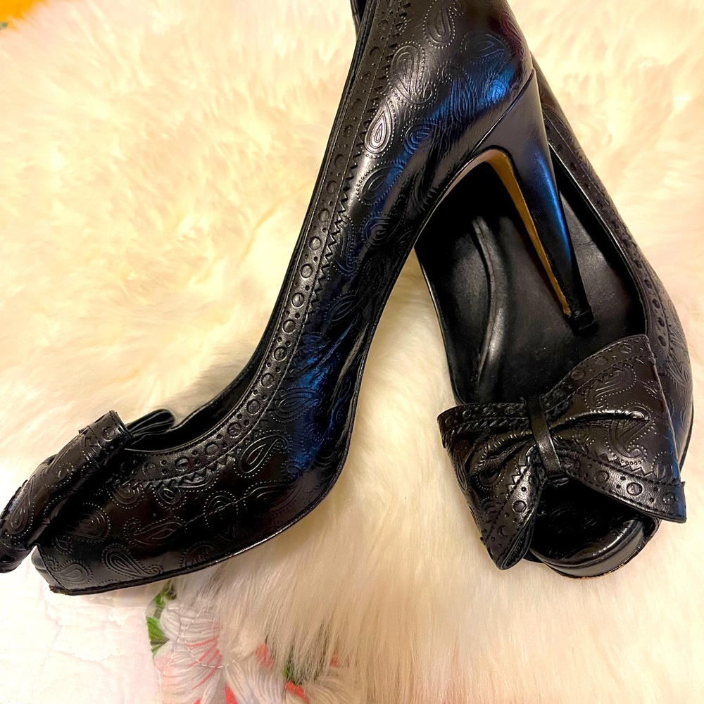 Cole Haan Nike Air Black High Heels open Toe with Bow Size 9